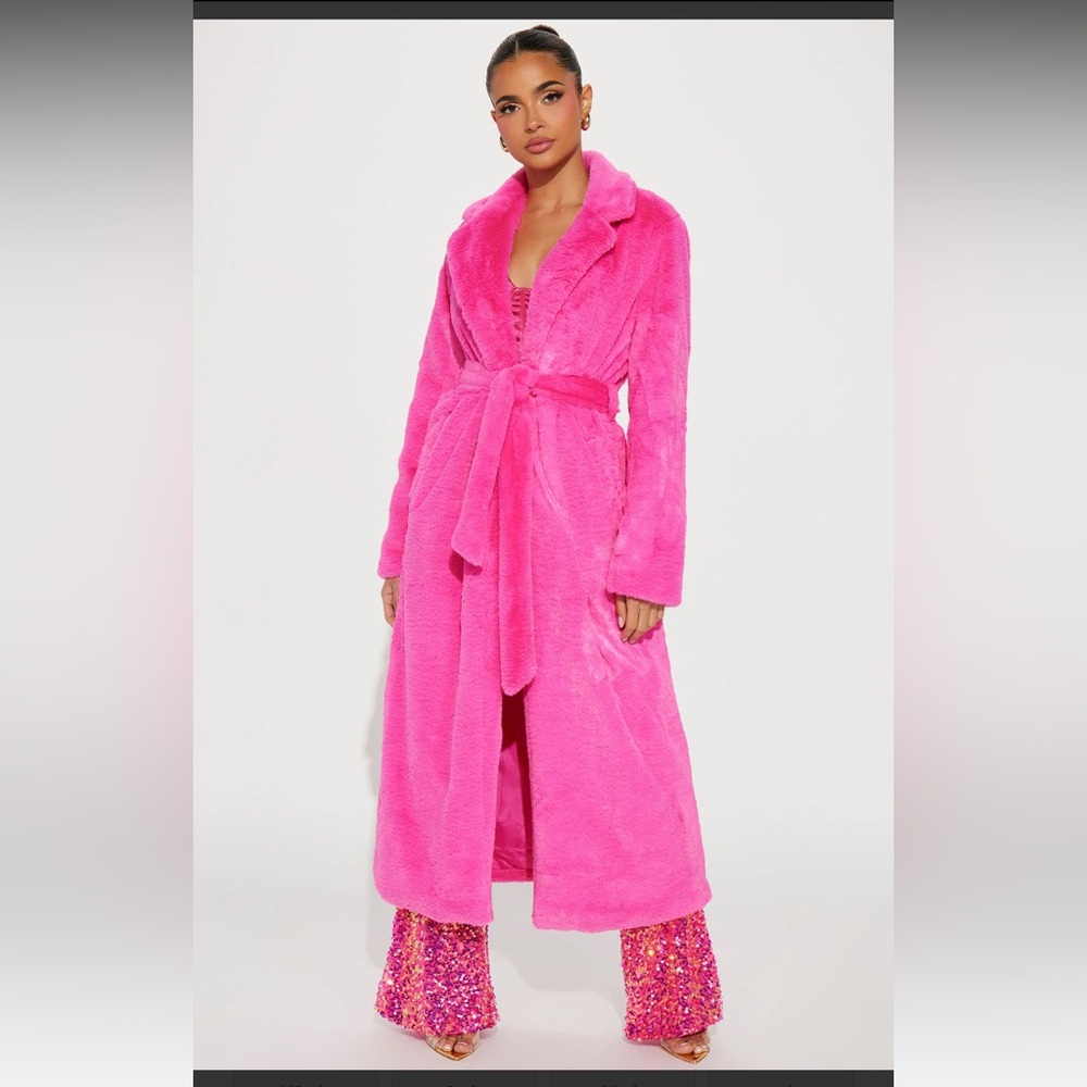 Throwing Fits Faux Fur Coat - Fuchsia